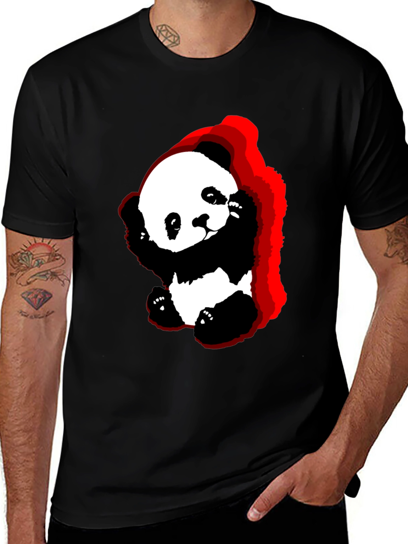 Cute Panda Graphic Tee - Soft Black Cotton T-Shirt