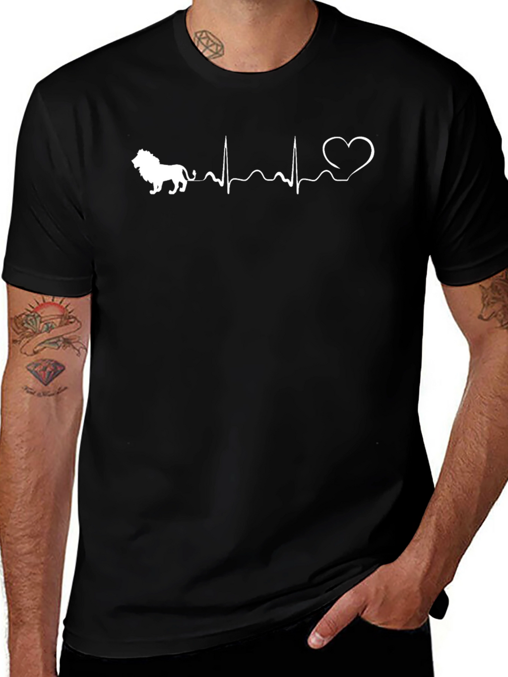 Lion Heartbeat Graphic Tee - Black