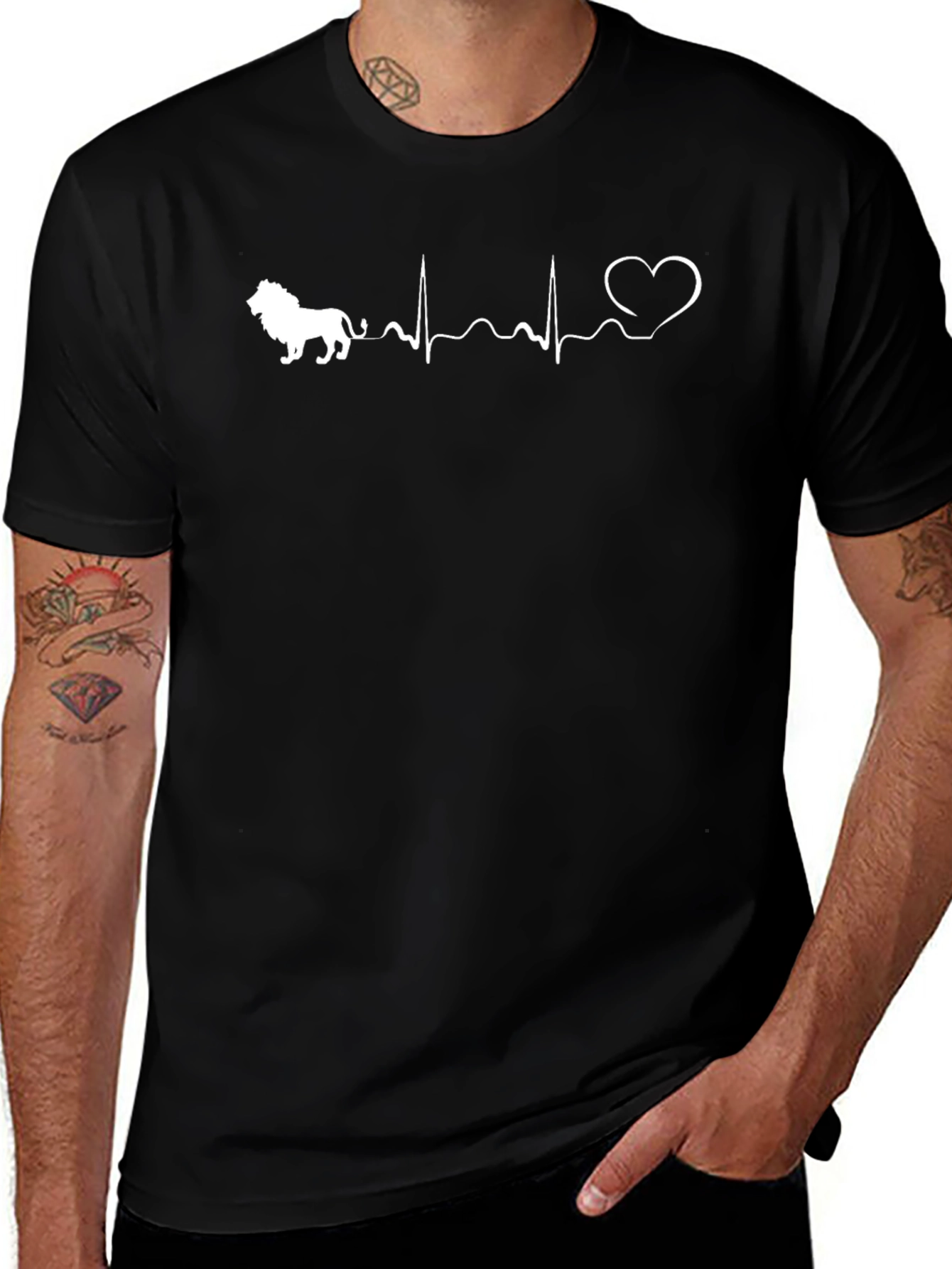 Lion Heartbeat Graphic Tee - Black