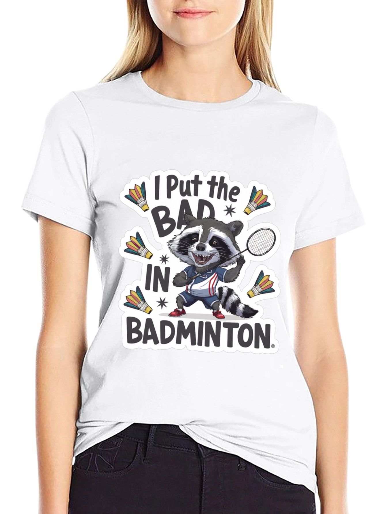 Badminton Raccoon Graphic Tee - Funny Sports T-Shirt