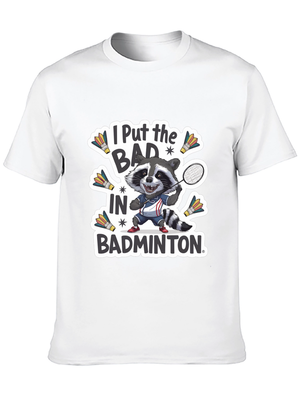 Badminton Raccoon Graphic Tee - Funny Sports T-Shirt