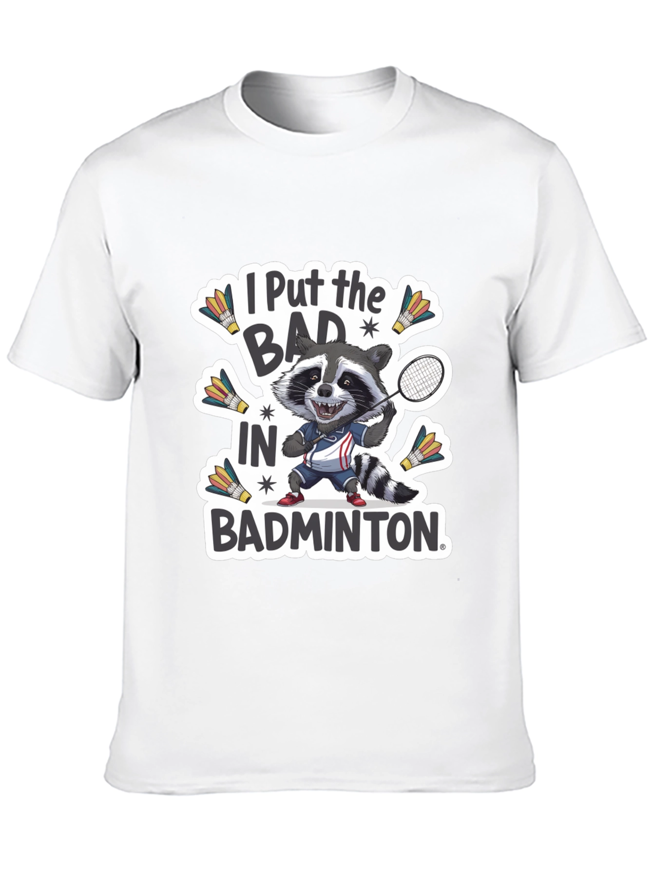 Badminton Raccoon Graphic Tee - Funny Sports T-Shirt