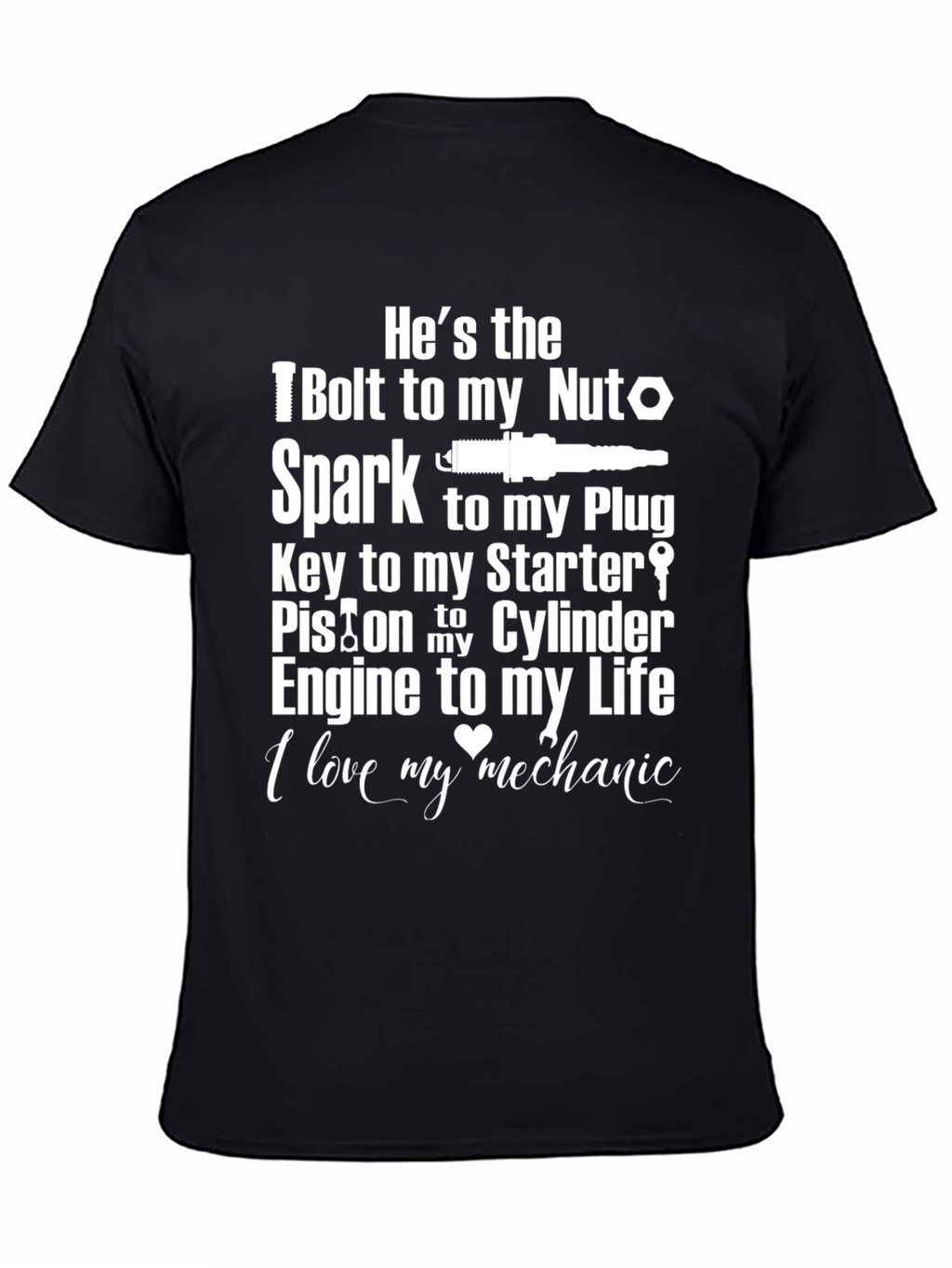 Mechanic Love T-Shirt - Bolt Nut Spark Plug Design