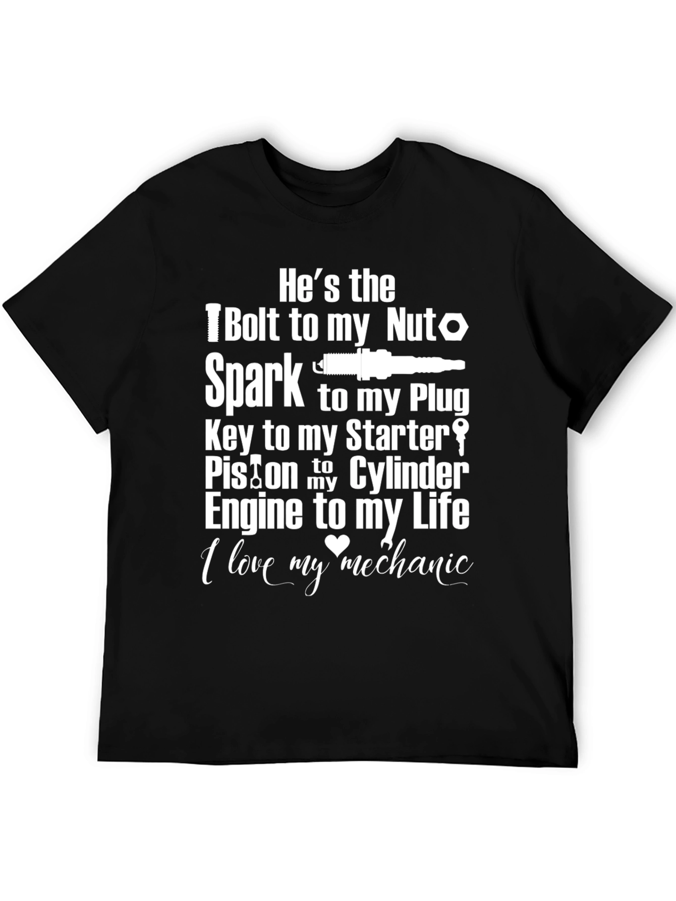 Mechanic Love T-Shirt - Bolt Nut Spark Plug Design