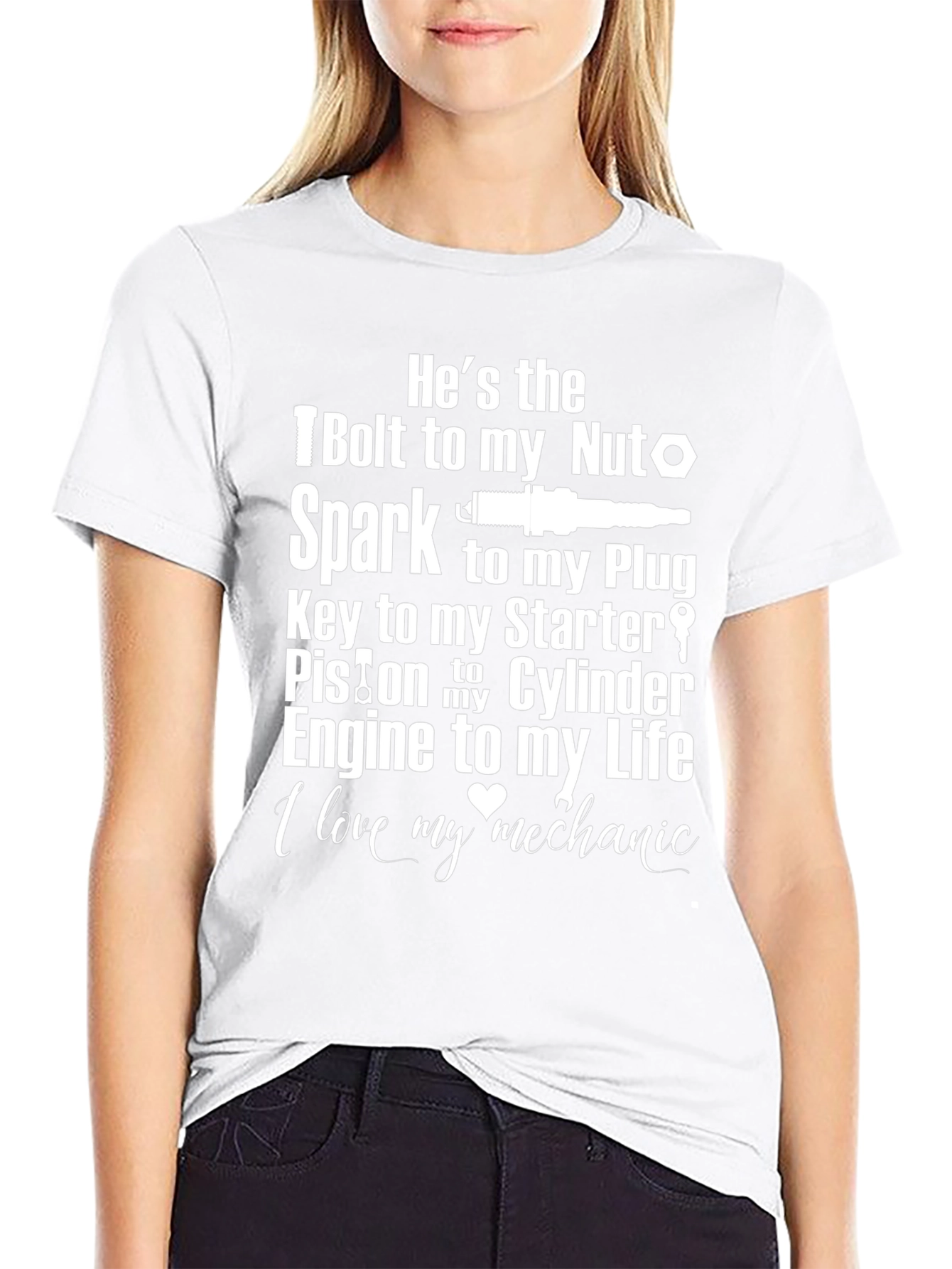 Mechanic Love T-Shirt - Bolt Nut Spark Plug Design
