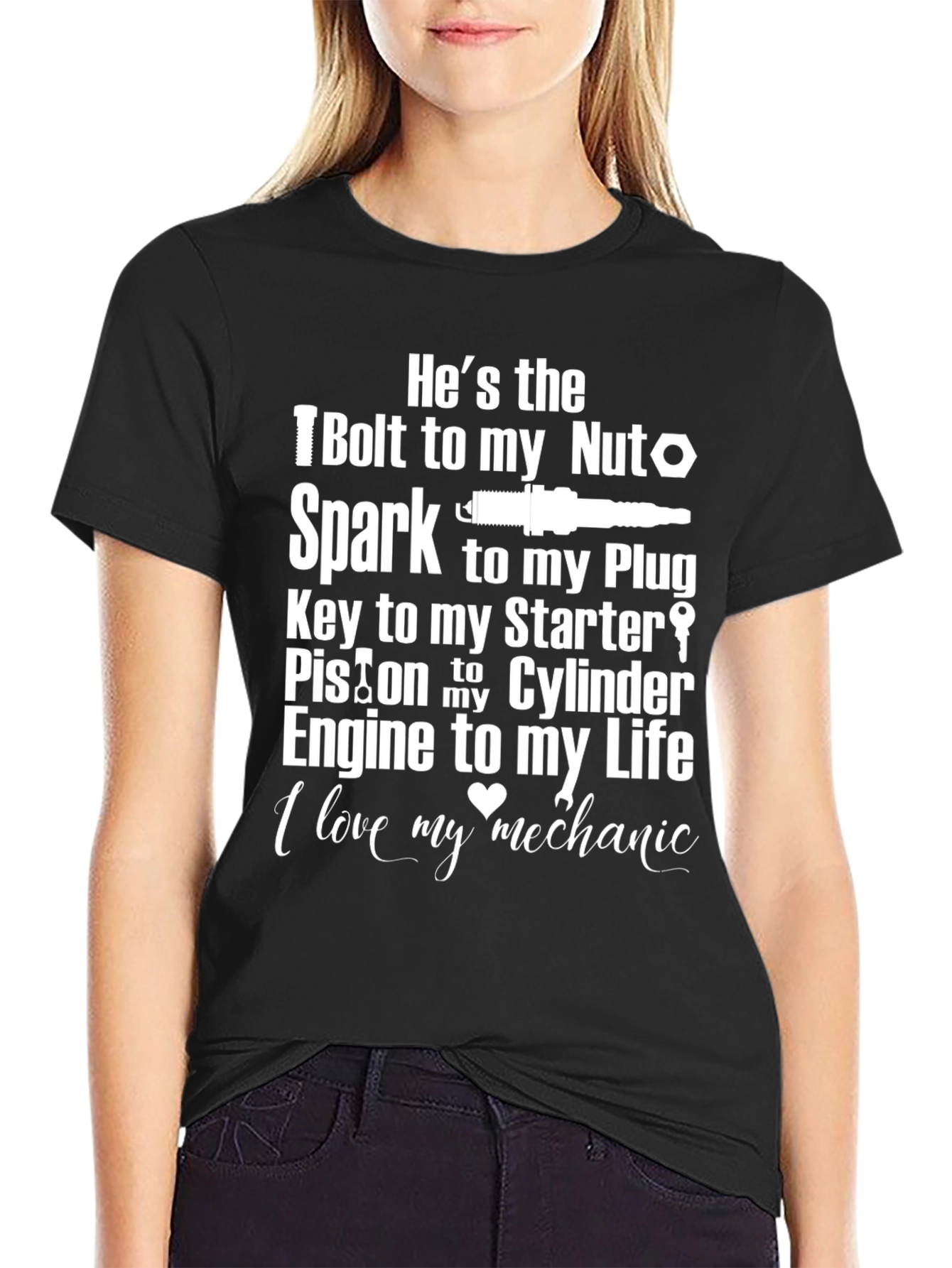 Mechanic Love T-Shirt - Bolt Nut Spark Plug Design