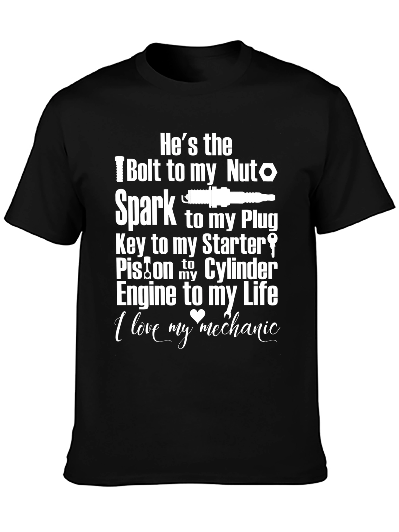 Mechanic Love T-Shirt - Bolt Nut Spark Plug Design