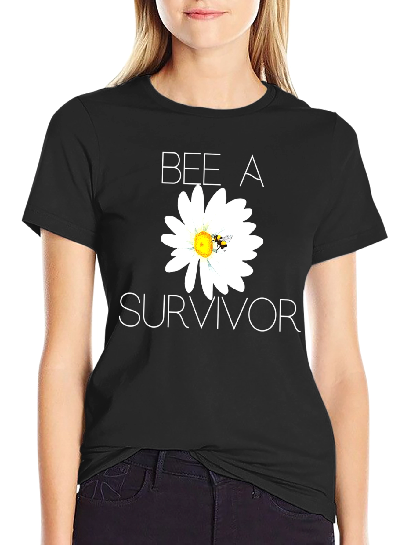 Bee A Survivor T-Shirt - Black Cotton Blend