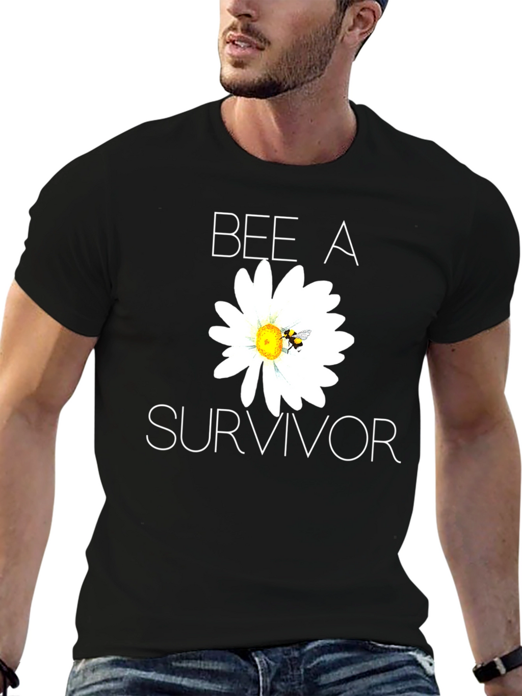 Bee A Survivor T-Shirt - Black Cotton Blend