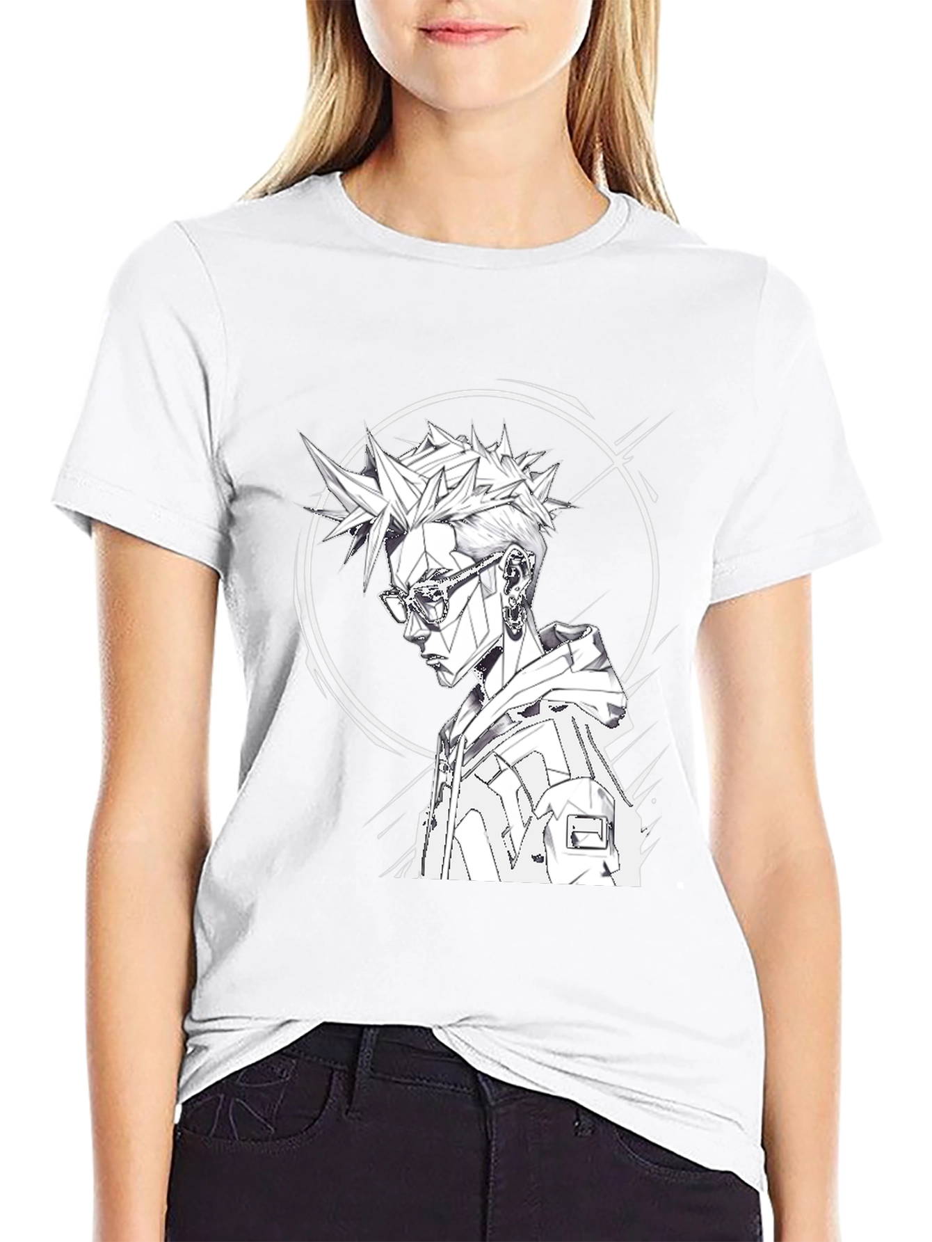 Edgy Anime Style Graphic Tee - Black