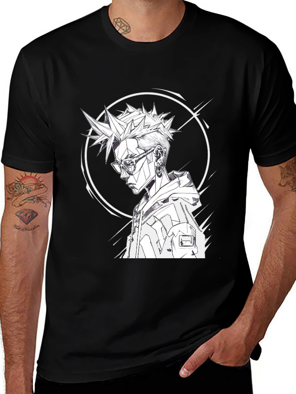 Edgy Anime Style Graphic Tee - Black