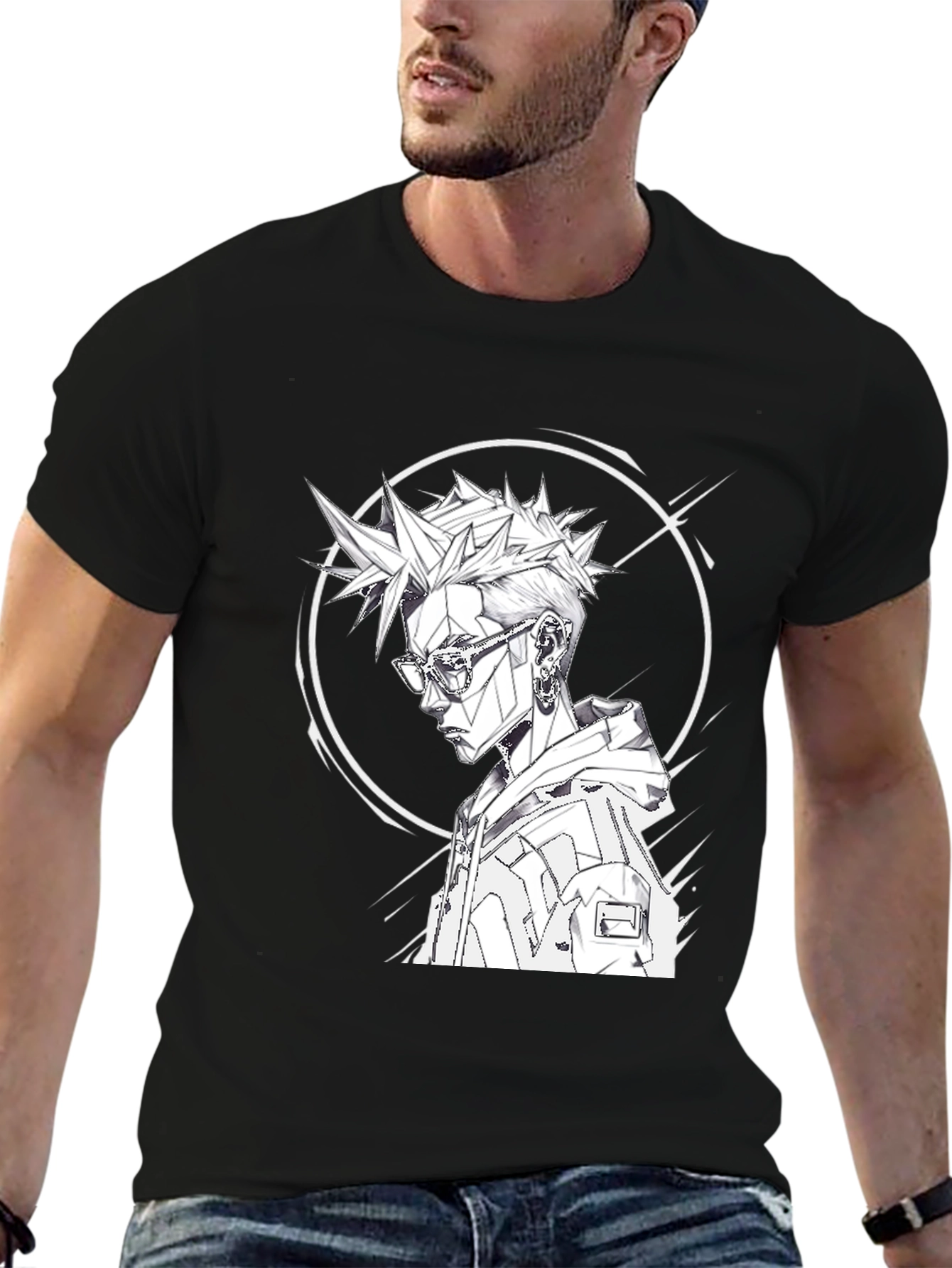 Edgy Anime Style Graphic Tee - Black