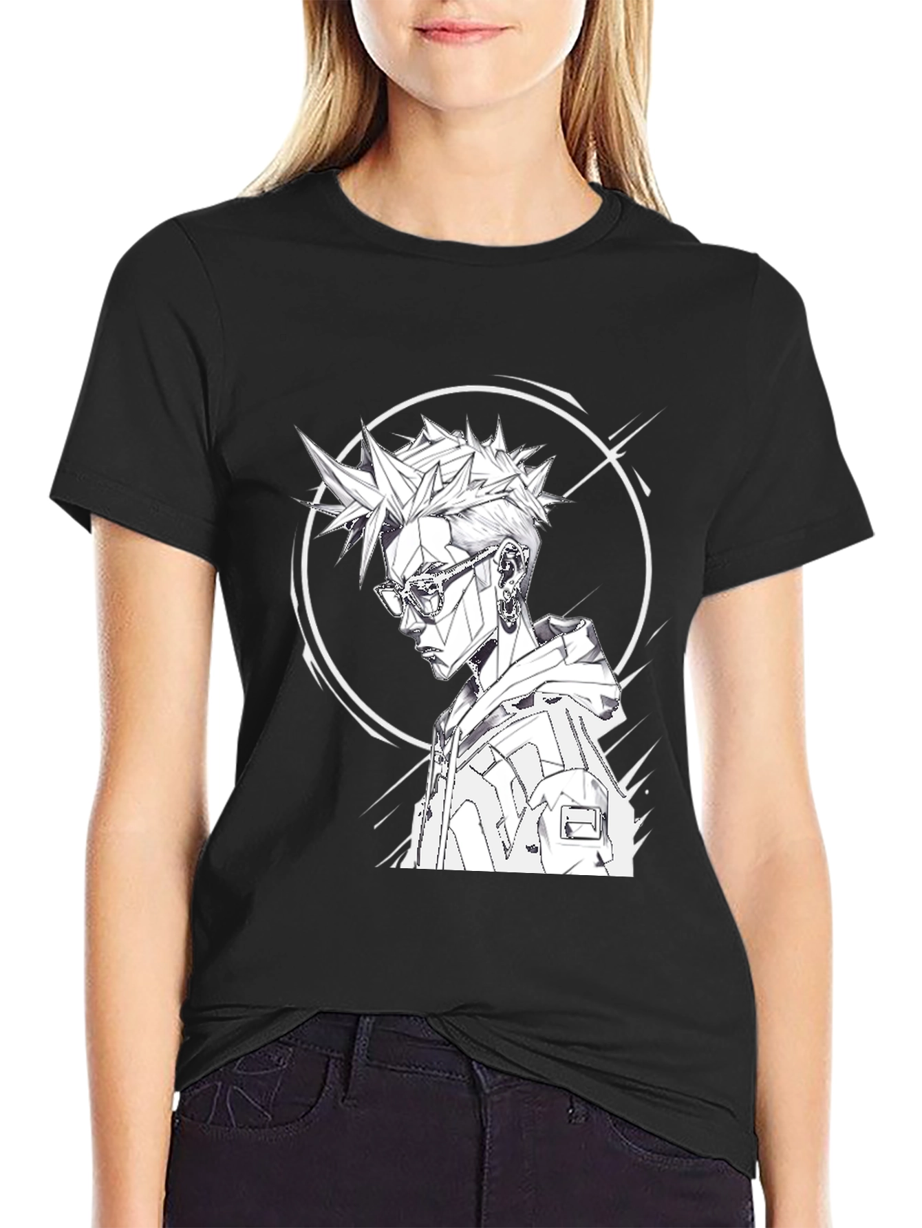 Edgy Anime Style Graphic Tee - Black