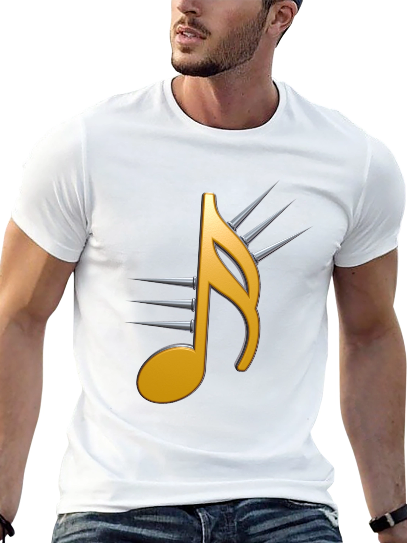 Edgy Music Note Graphic Tee - Black