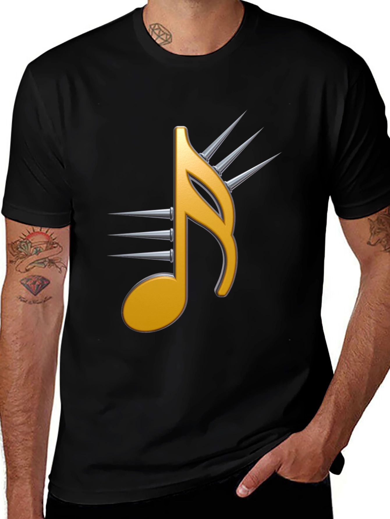 Edgy Music Note Graphic Tee - Black