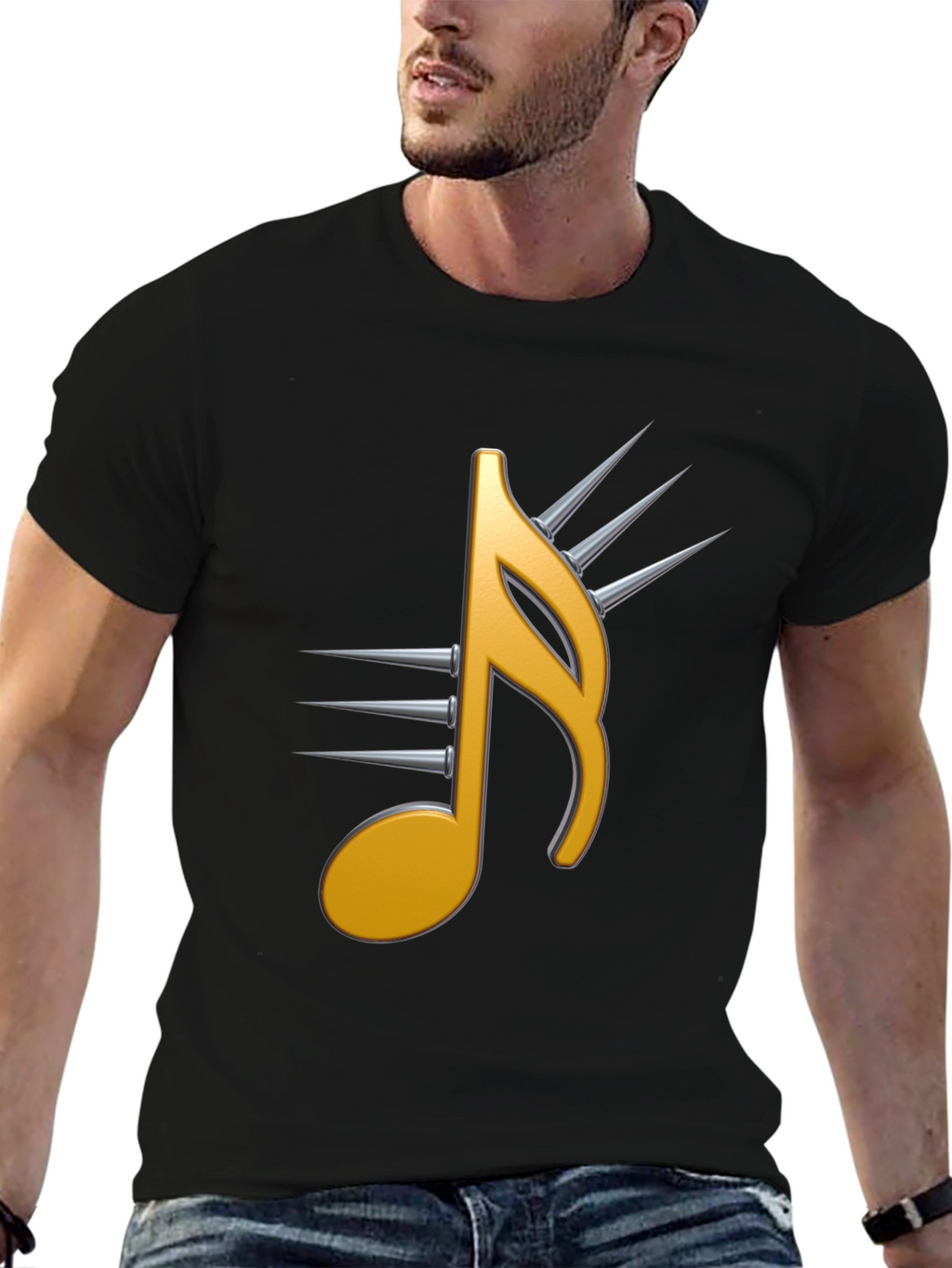 Edgy Music Note Graphic Tee - Black