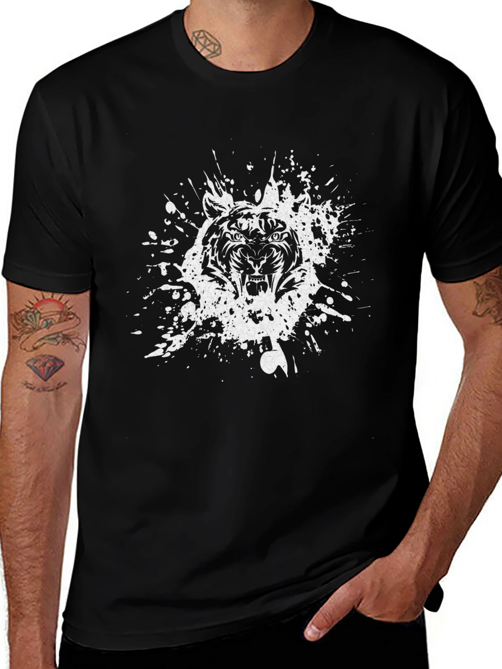 Tiger Graphic Print Crew Neck T-Shirt