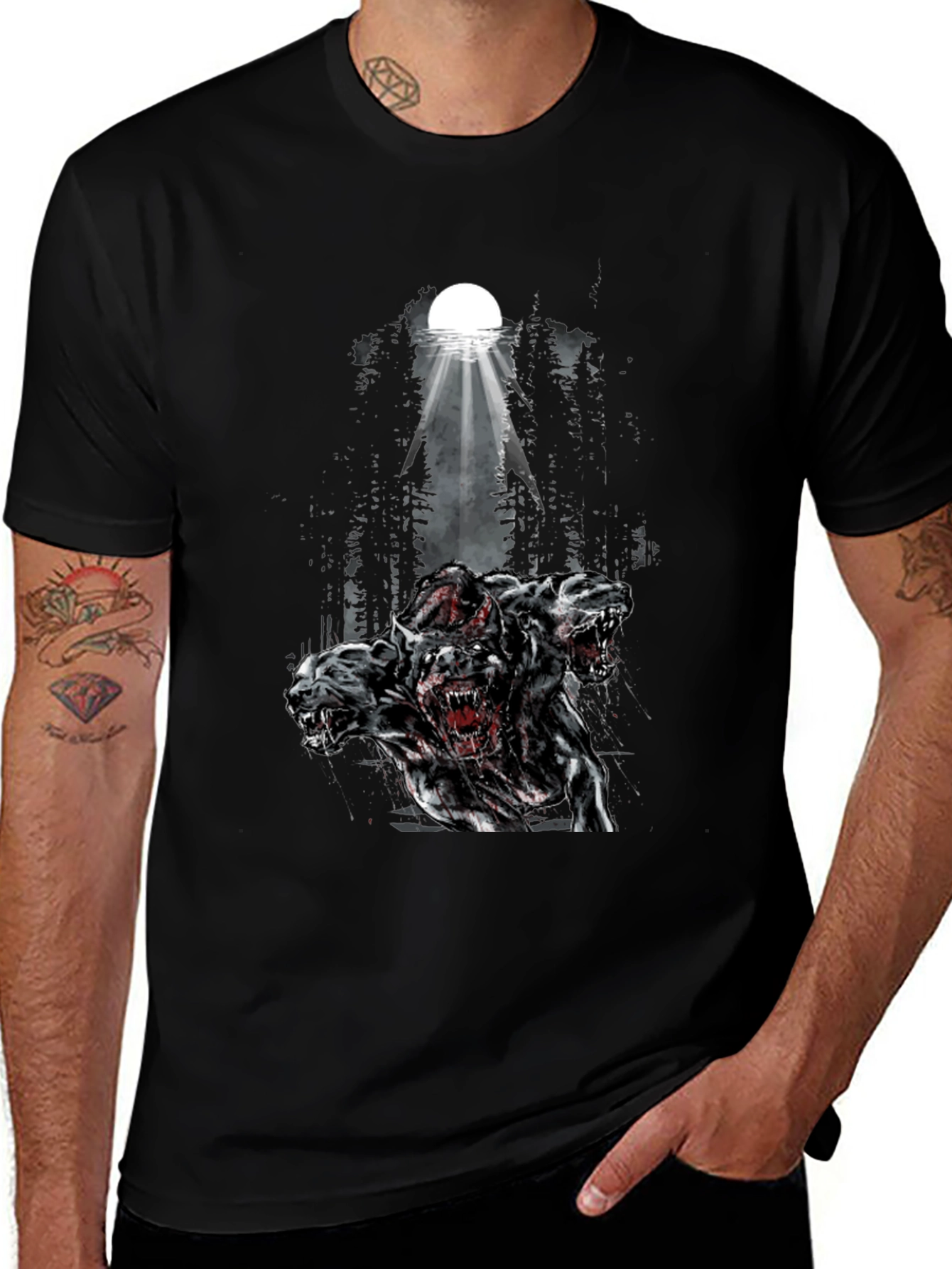 Three Headed Dog Graphic Tee - Black
