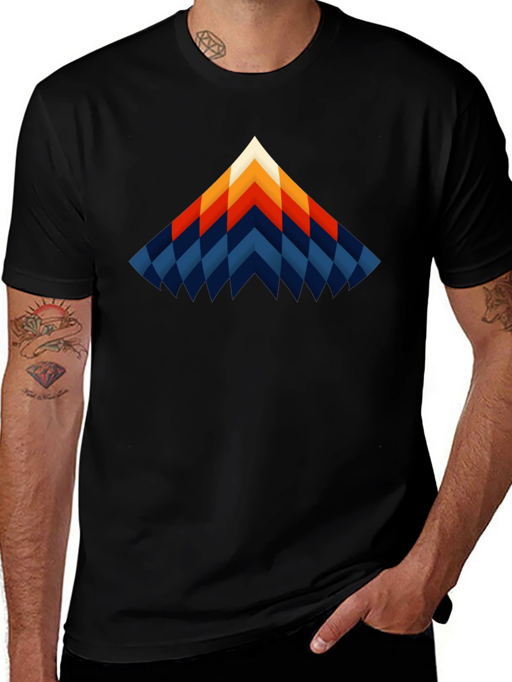 Geometric Chevron Graphic Black T-Shirt