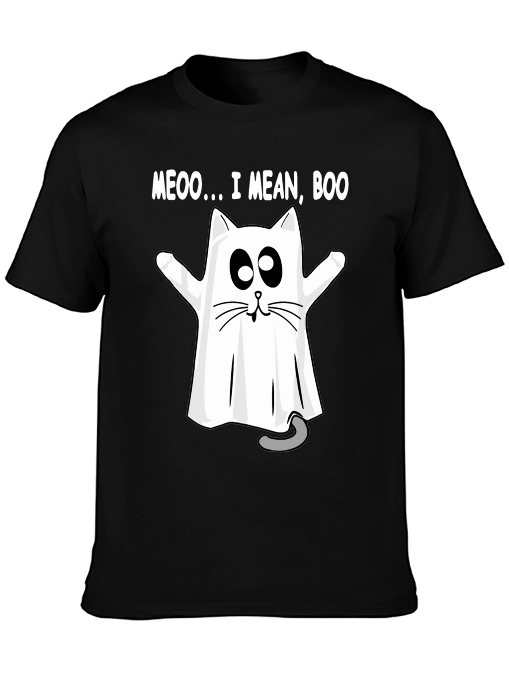 Meoo I Mean Boo Cat Ghost Halloween T-Shirt