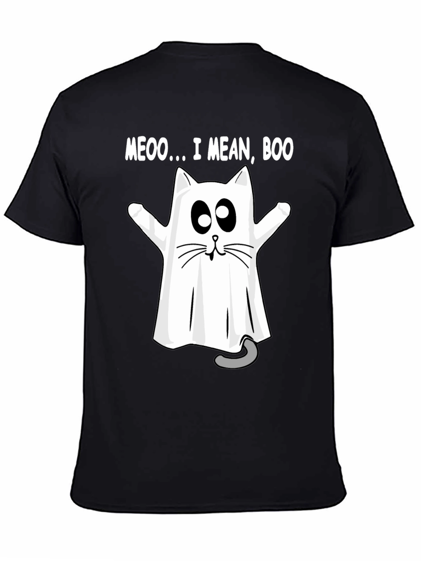 Meoo I Mean Boo Cat Ghost Halloween T-Shirt