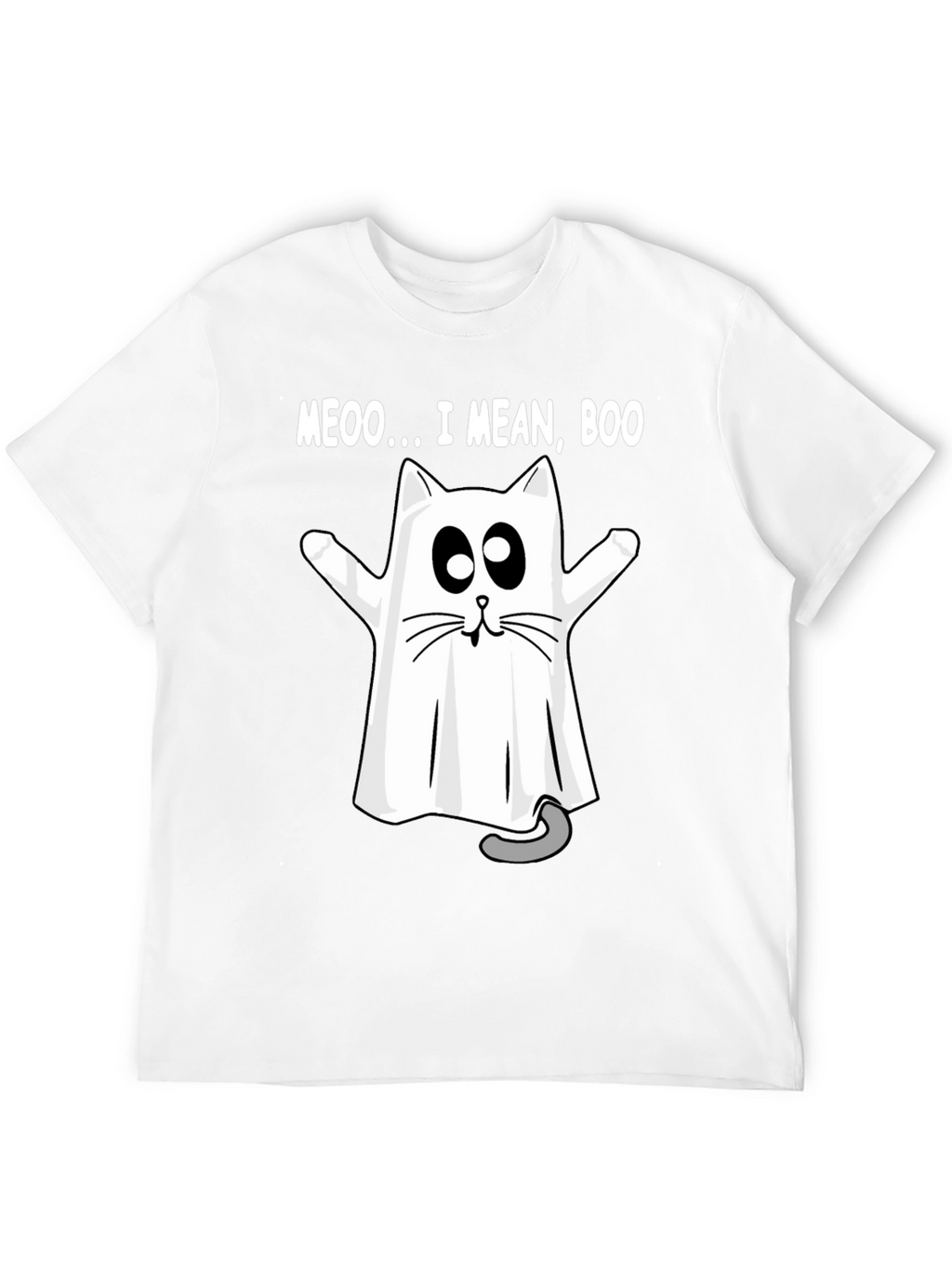 Meoo I Mean Boo Cat Ghost Halloween T-Shirt