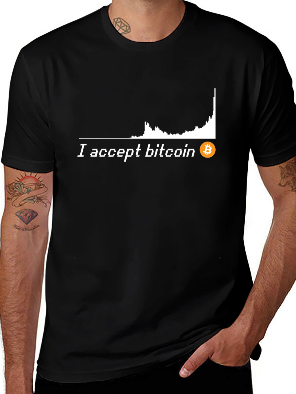 I Accept Bitcoin Black T-Shirt Crypto Currency