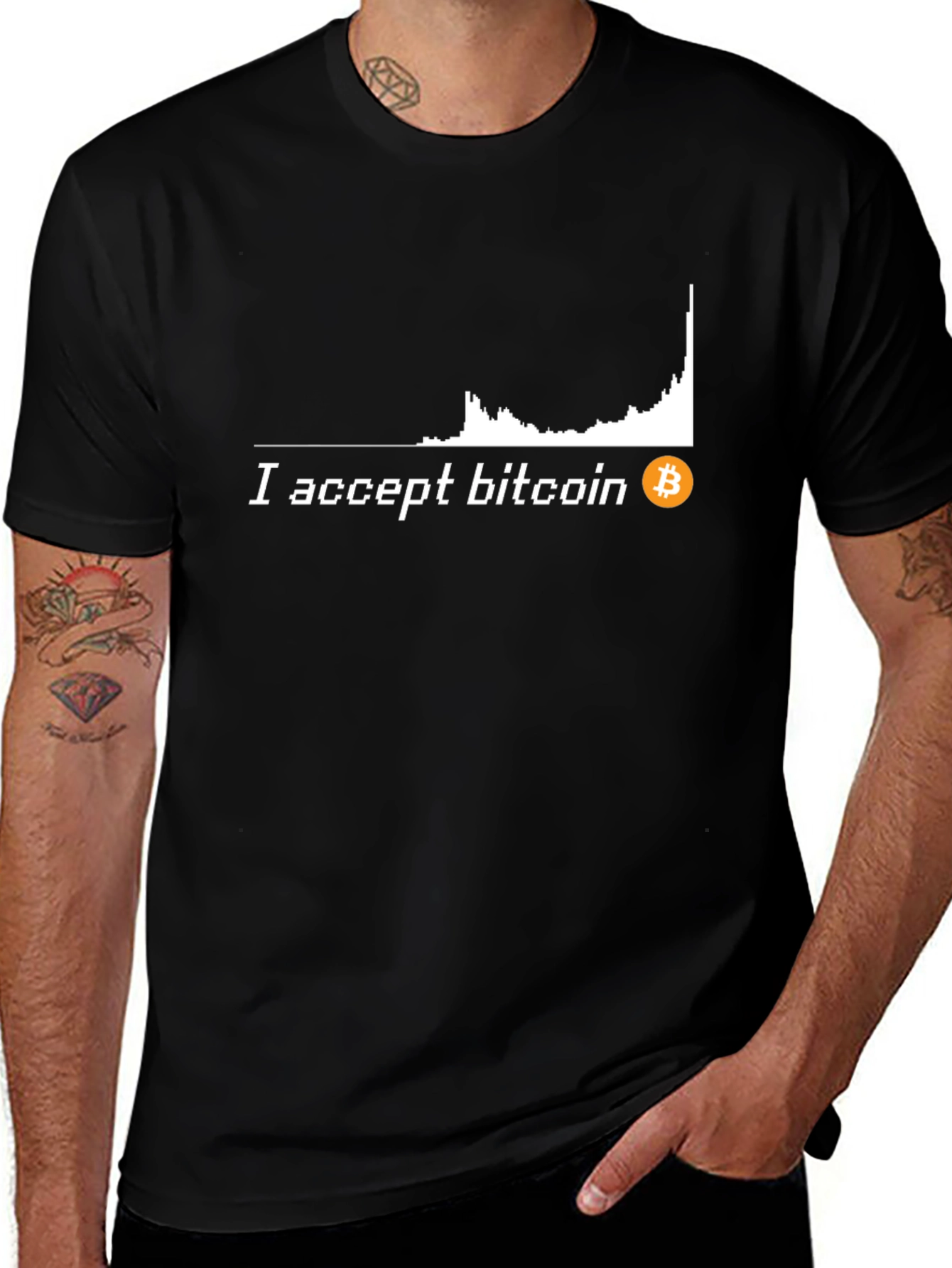 I Accept Bitcoin Black T-Shirt Crypto Currency