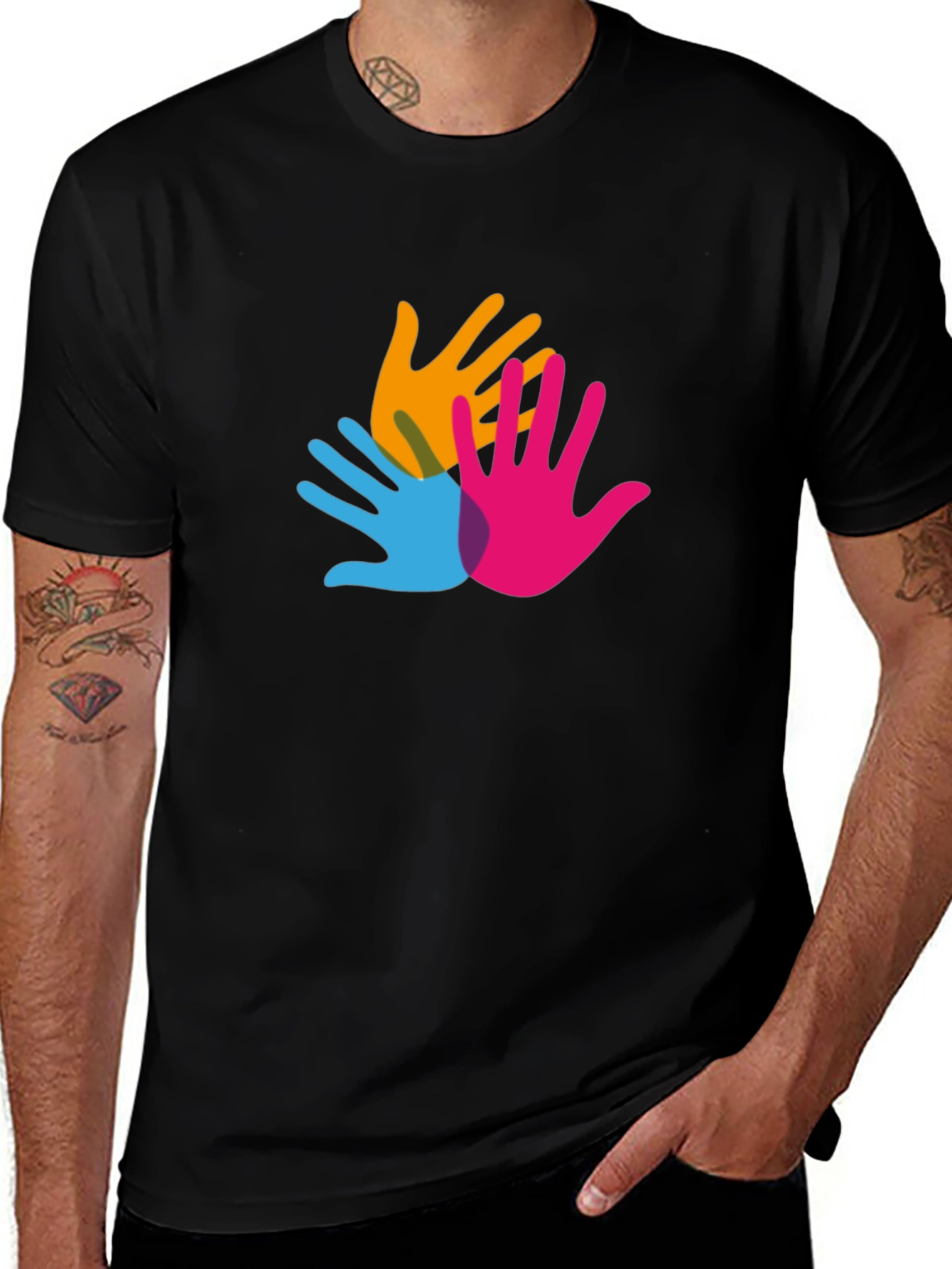 Colorful Hands Graphic Black T-Shirt