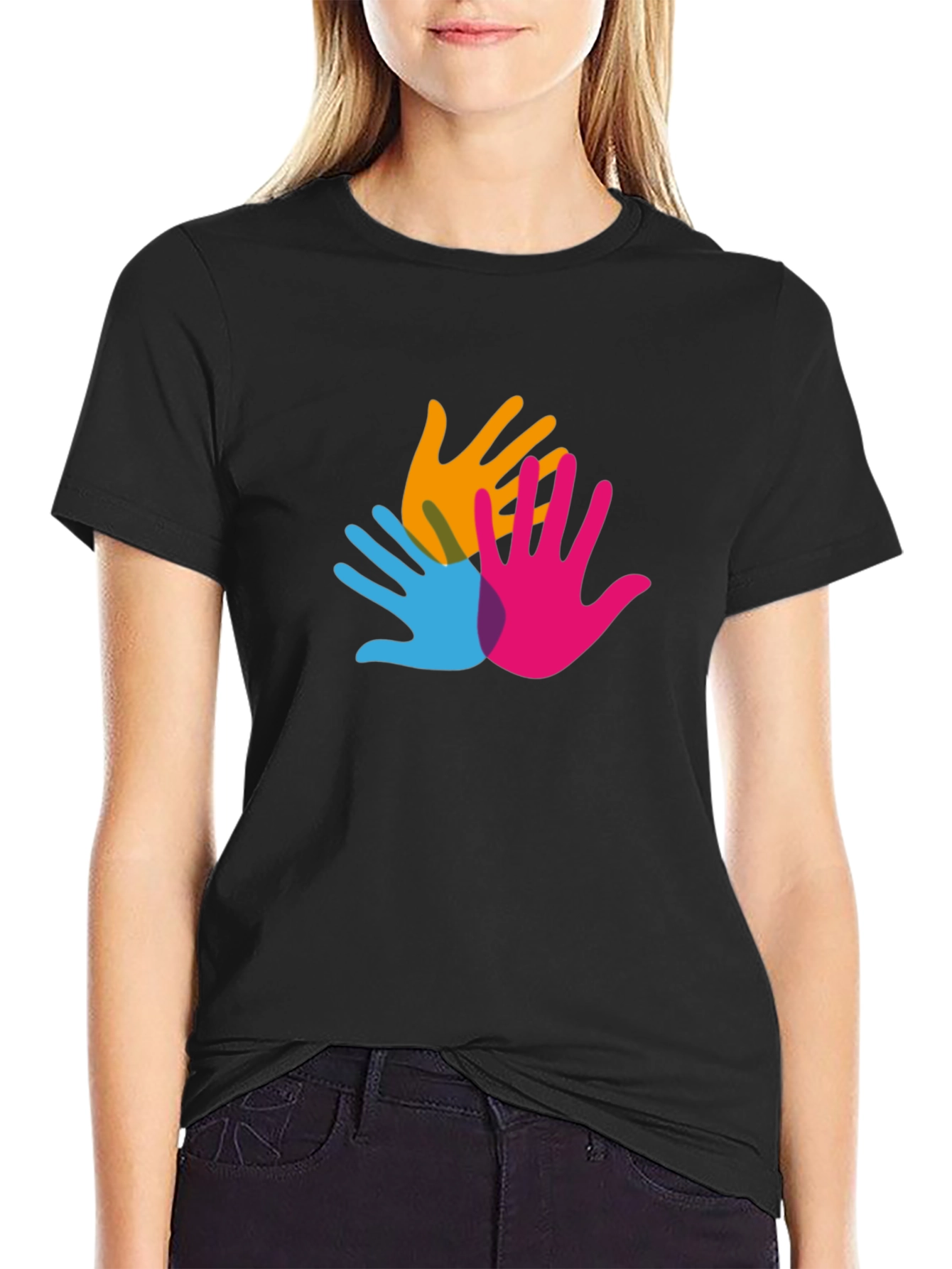 Colorful Hands Graphic Black T-Shirt