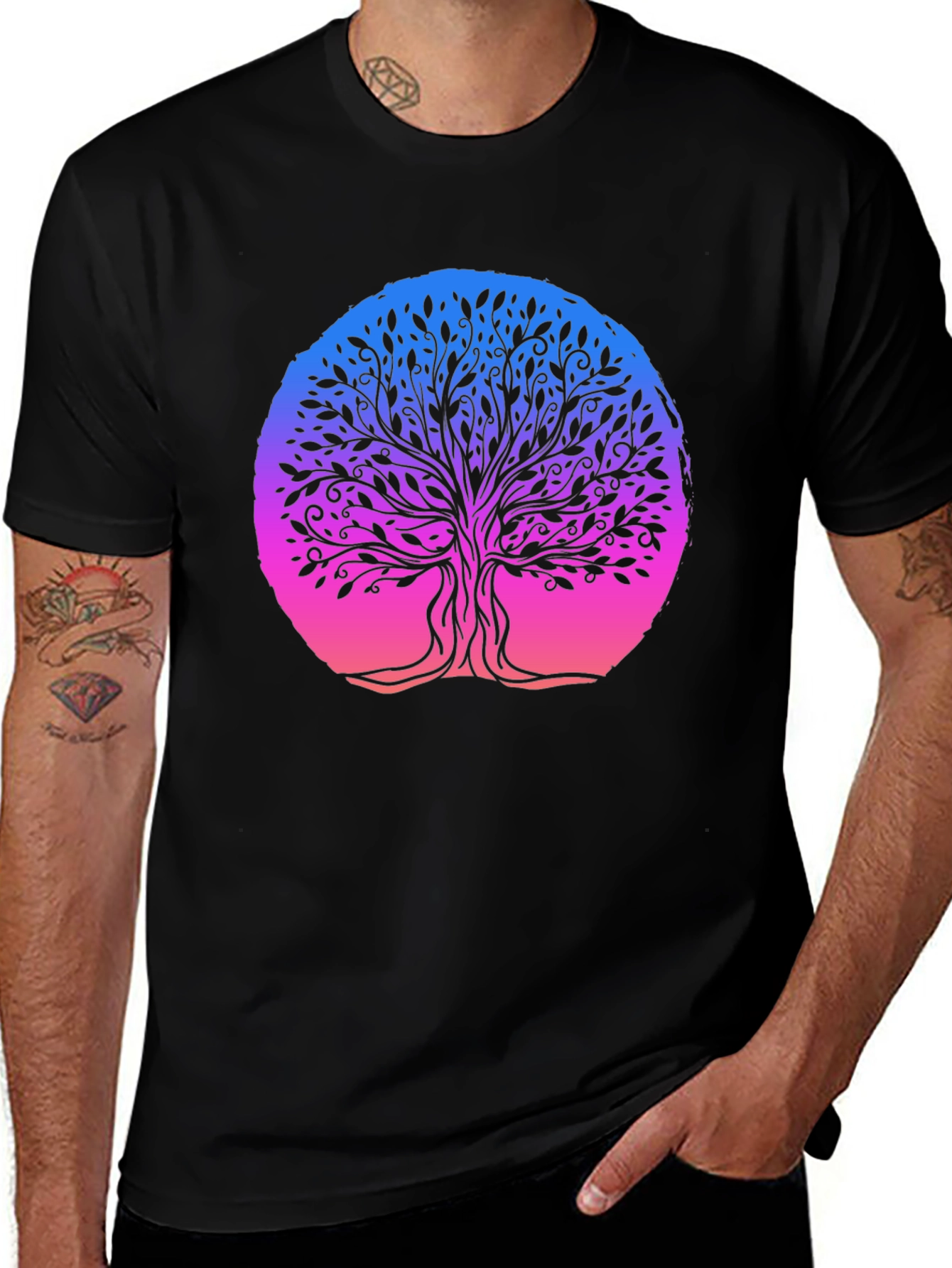 Tree of Life Graphic Tee - Black Cotton Blend