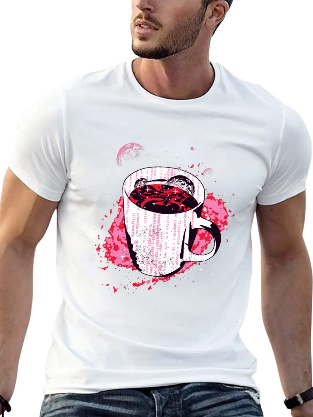 Cosmic Coffee Mug Graphic Tee - Black