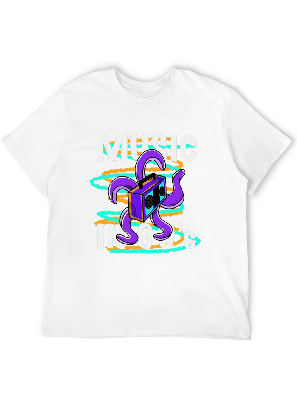 90s Music T-Shirt Retro Boombox Octopus Graphic Tee