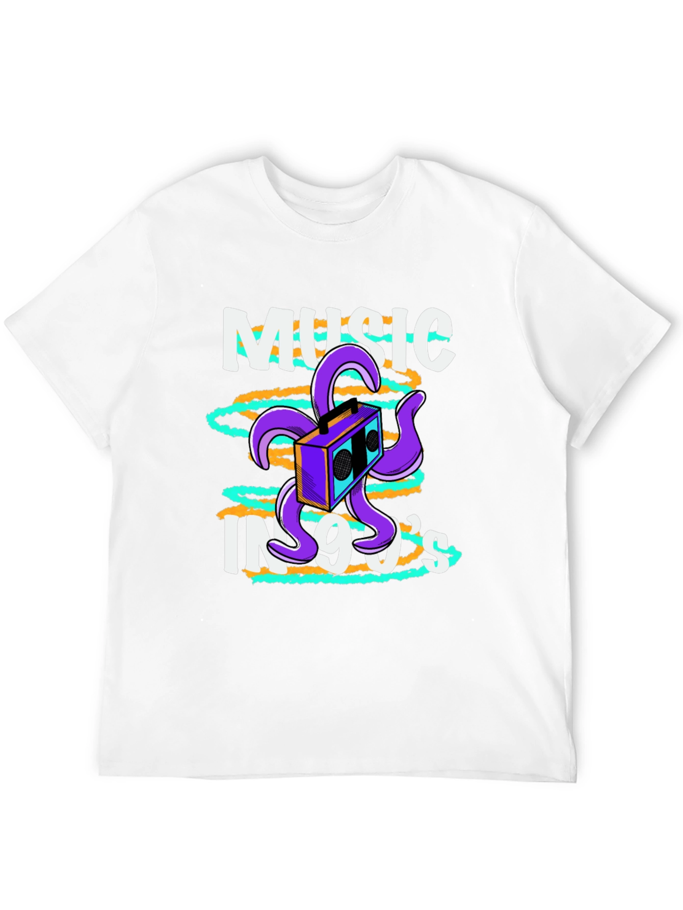 90s Music T-Shirt Retro Boombox Octopus Graphic Tee