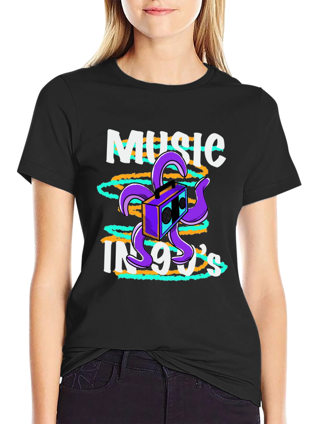 90s Music T-Shirt Retro Boombox Octopus Graphic Tee