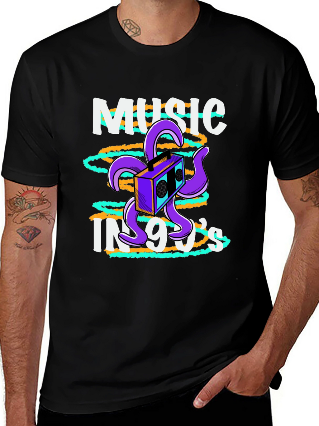 90s Music T-Shirt Retro Boombox Octopus Graphic Tee