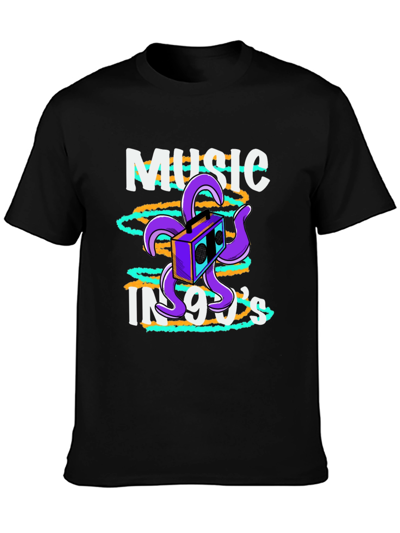 90s Music T-Shirt Retro Boombox Octopus Graphic Tee