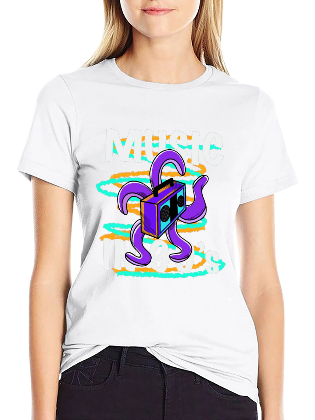 90s Music T-Shirt Retro Boombox Octopus Graphic Tee
