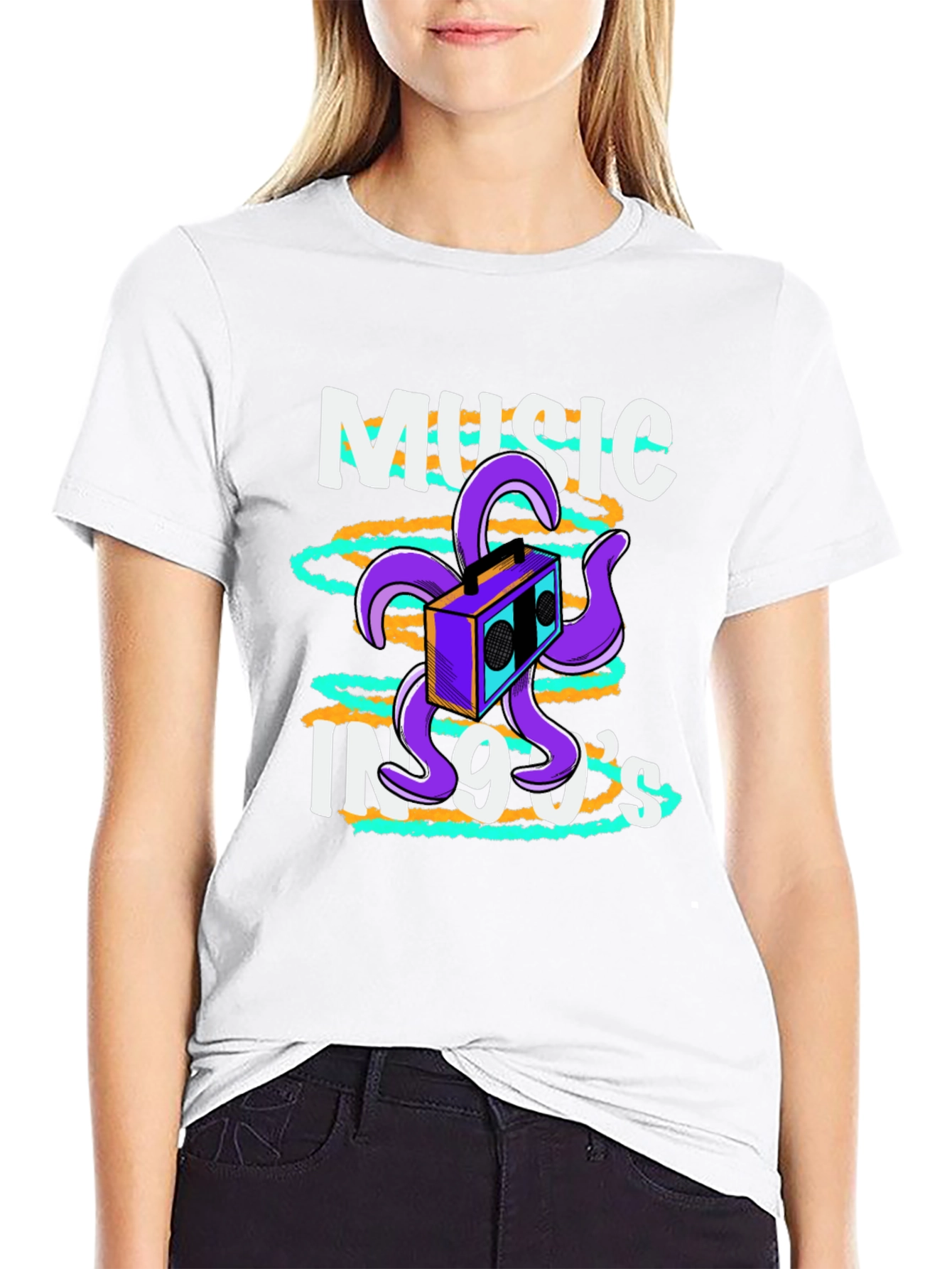 90s Music T-Shirt Retro Boombox Octopus Graphic Tee