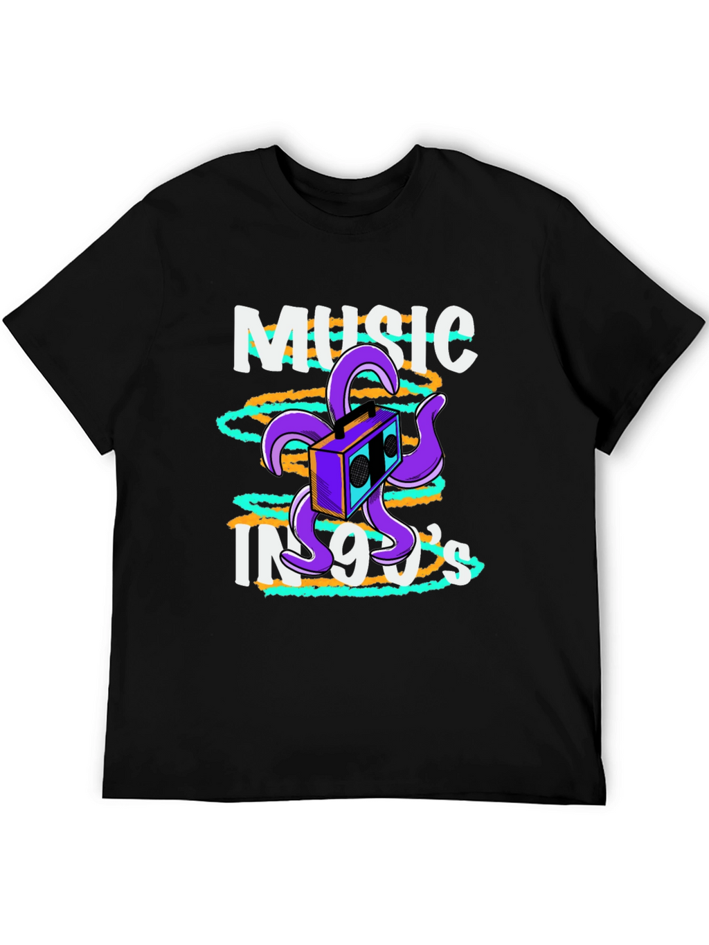 90s Music T-Shirt Retro Boombox Octopus Graphic Tee