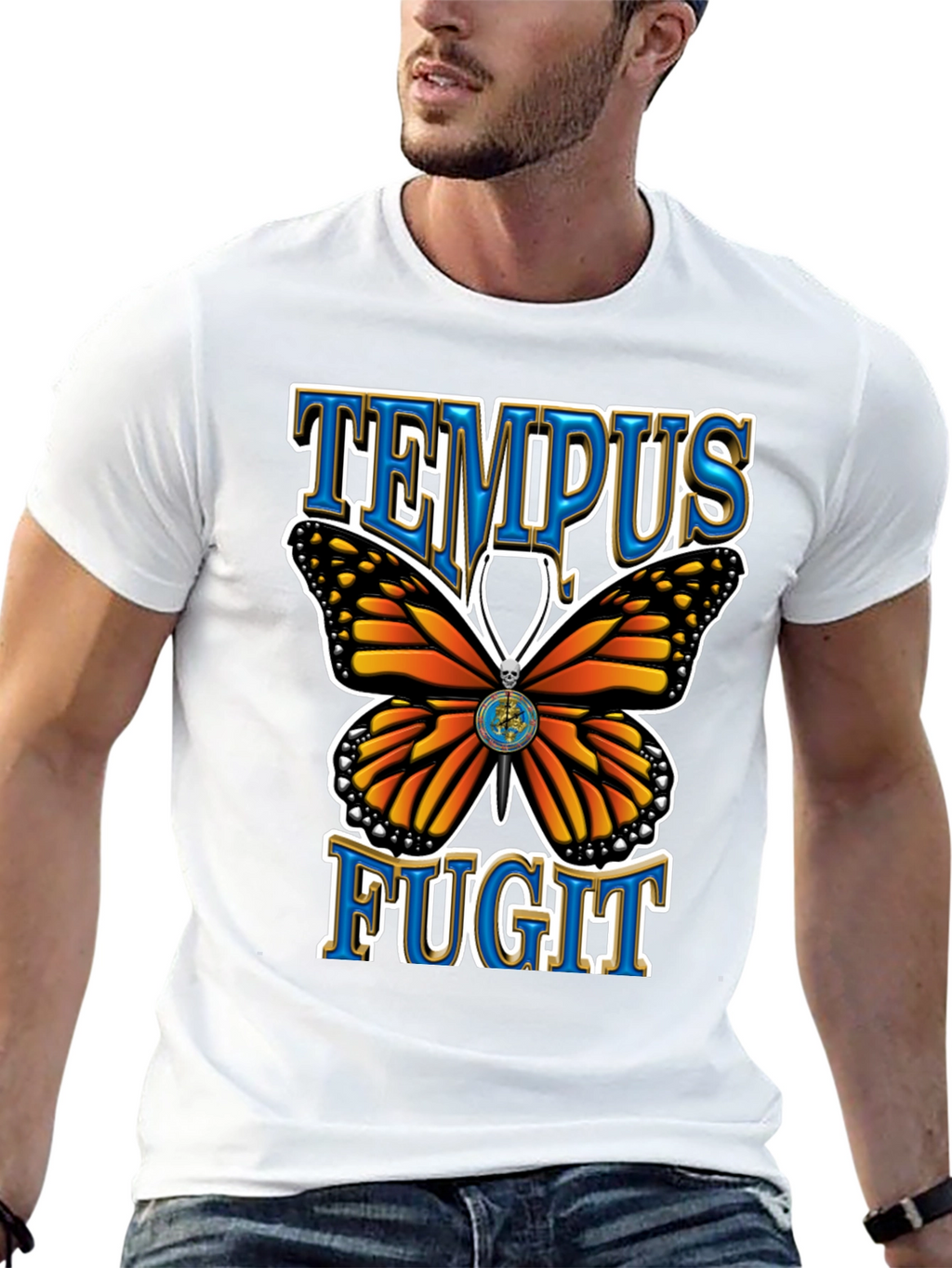 Tempus Fugit Butterfly Graphic Tee - Classic Black