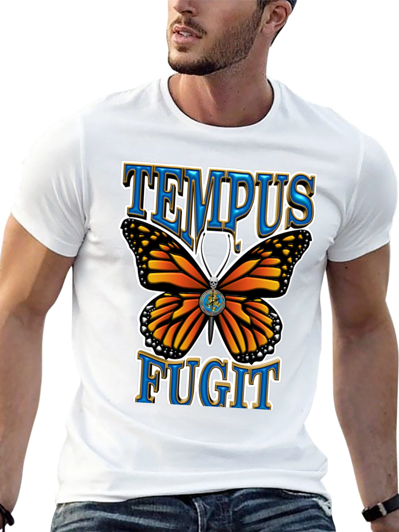 Tempus Fugit Butterfly Graphic Tee - Classic Black