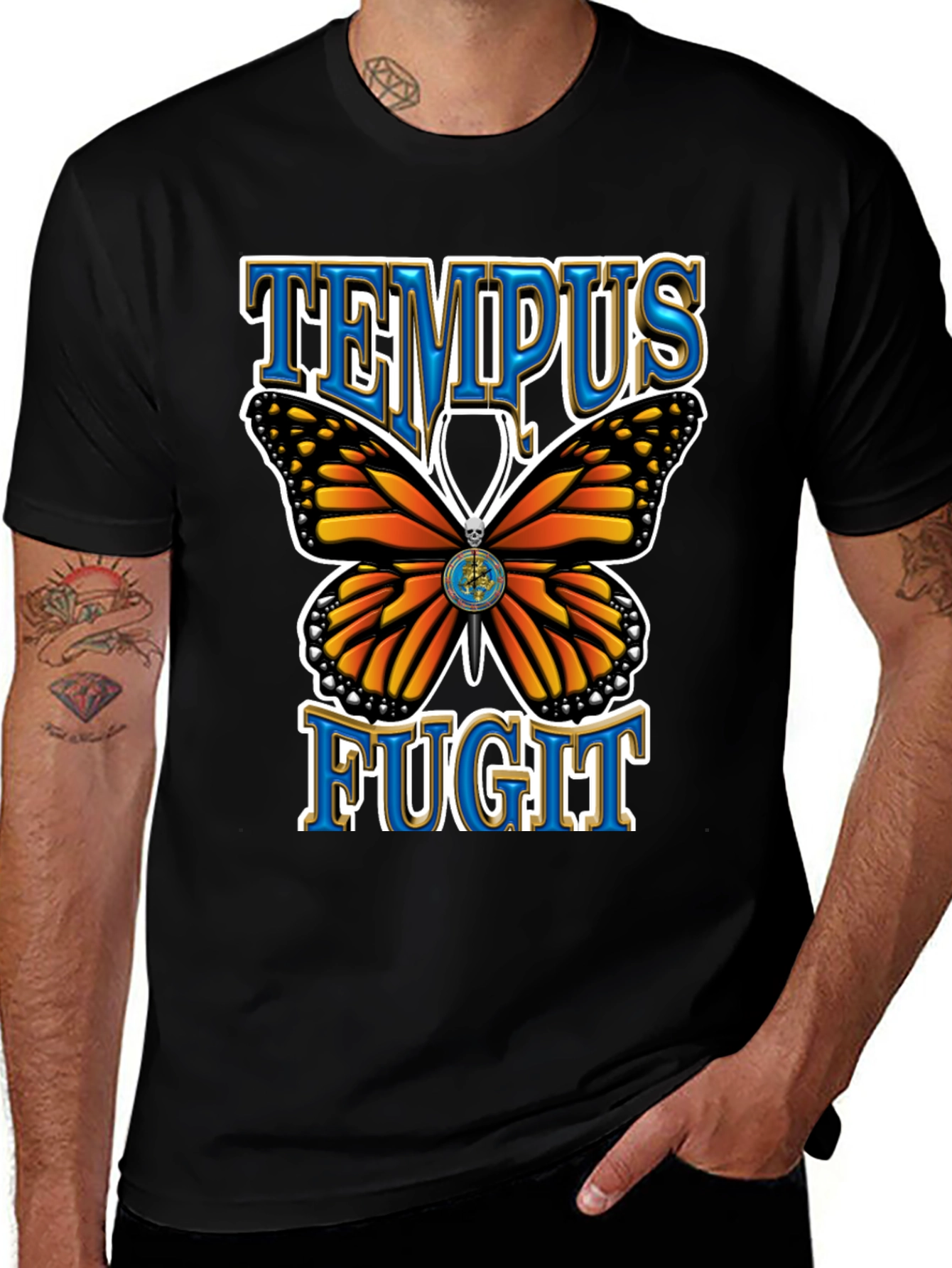 Tempus Fugit Butterfly Graphic Tee - Classic Black