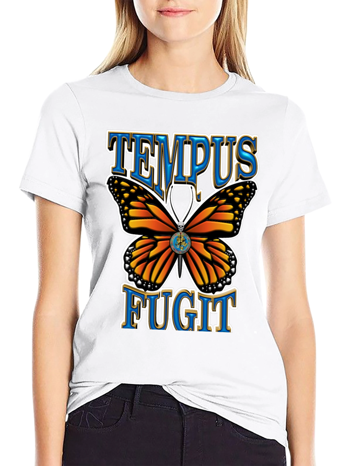 Tempus Fugit Butterfly Graphic Tee - Classic Black
