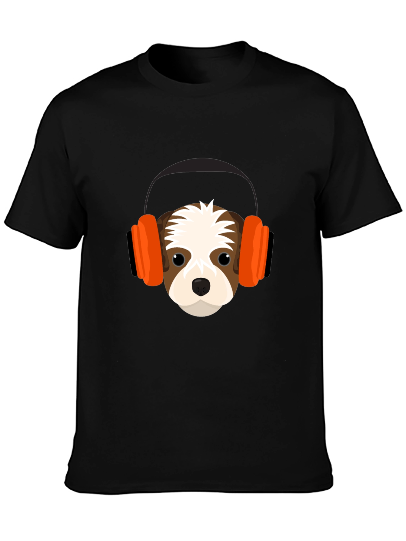 Dog with Headphones Graphic Tee - Black T-Shirt