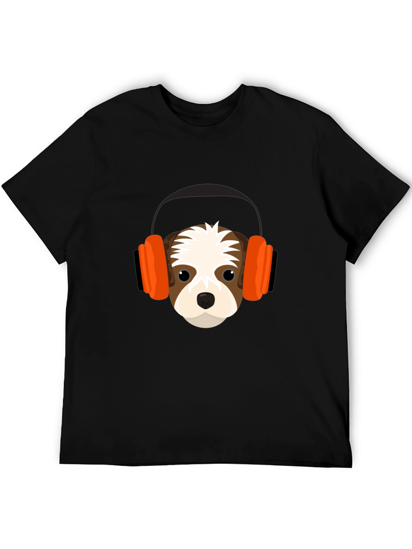 Dog with Headphones Graphic Tee - Black T-Shirt