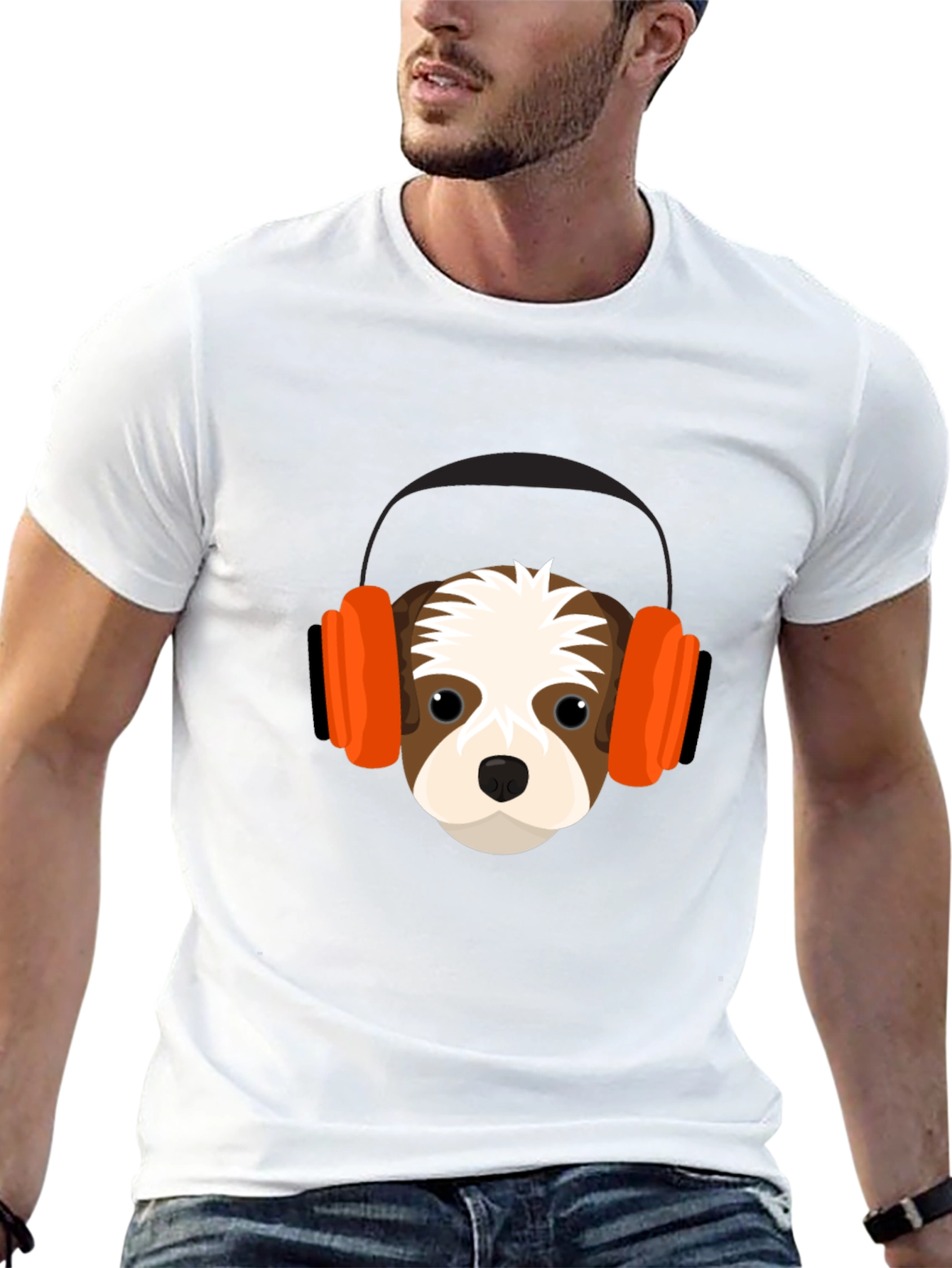 Dog with Headphones Graphic Tee - Black T-Shirt