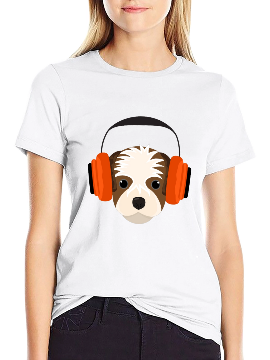 Dog with Headphones Graphic Tee - Black T-Shirt