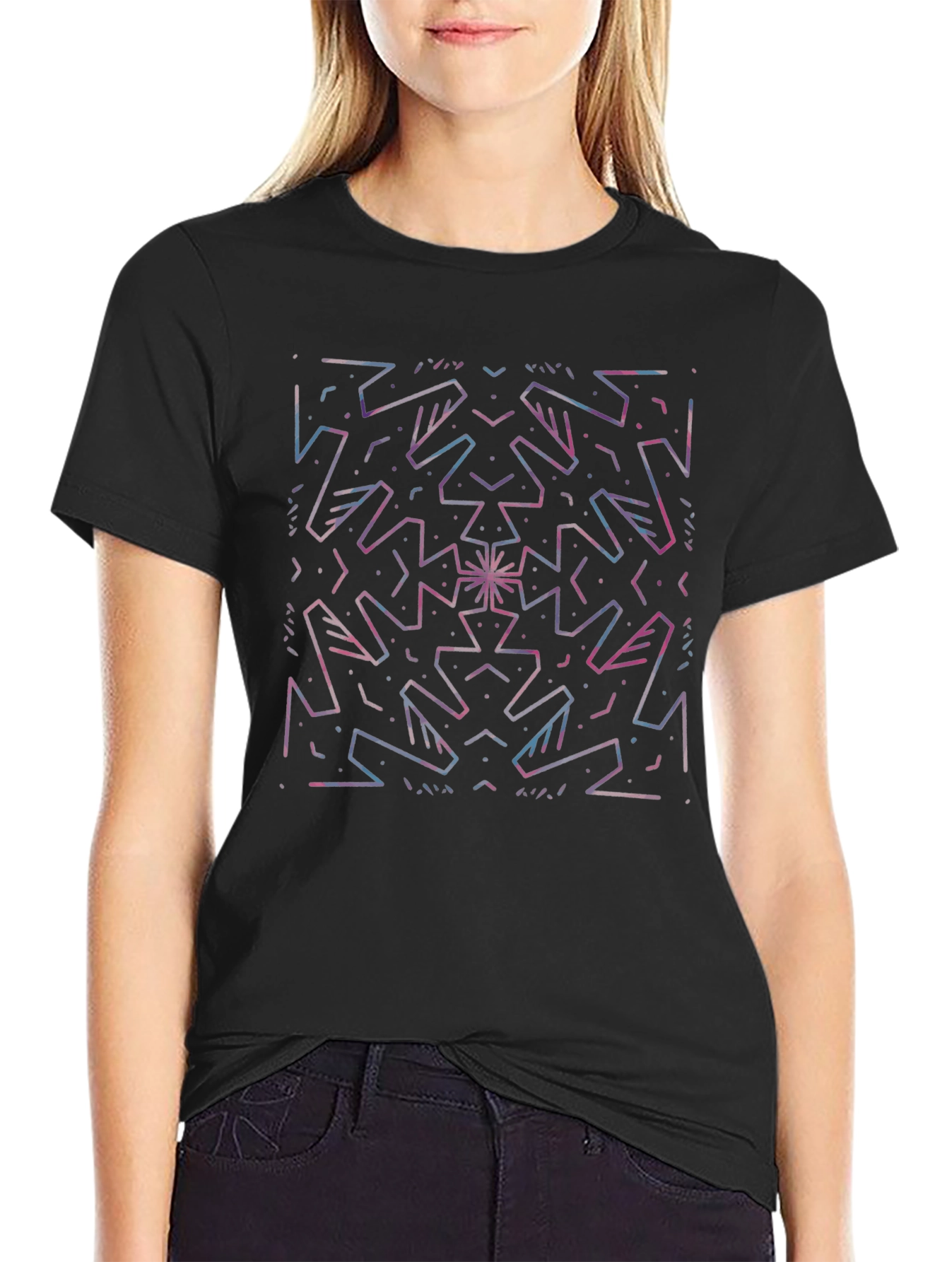 Abstract Geometric Graphic Print Black T-Shirt