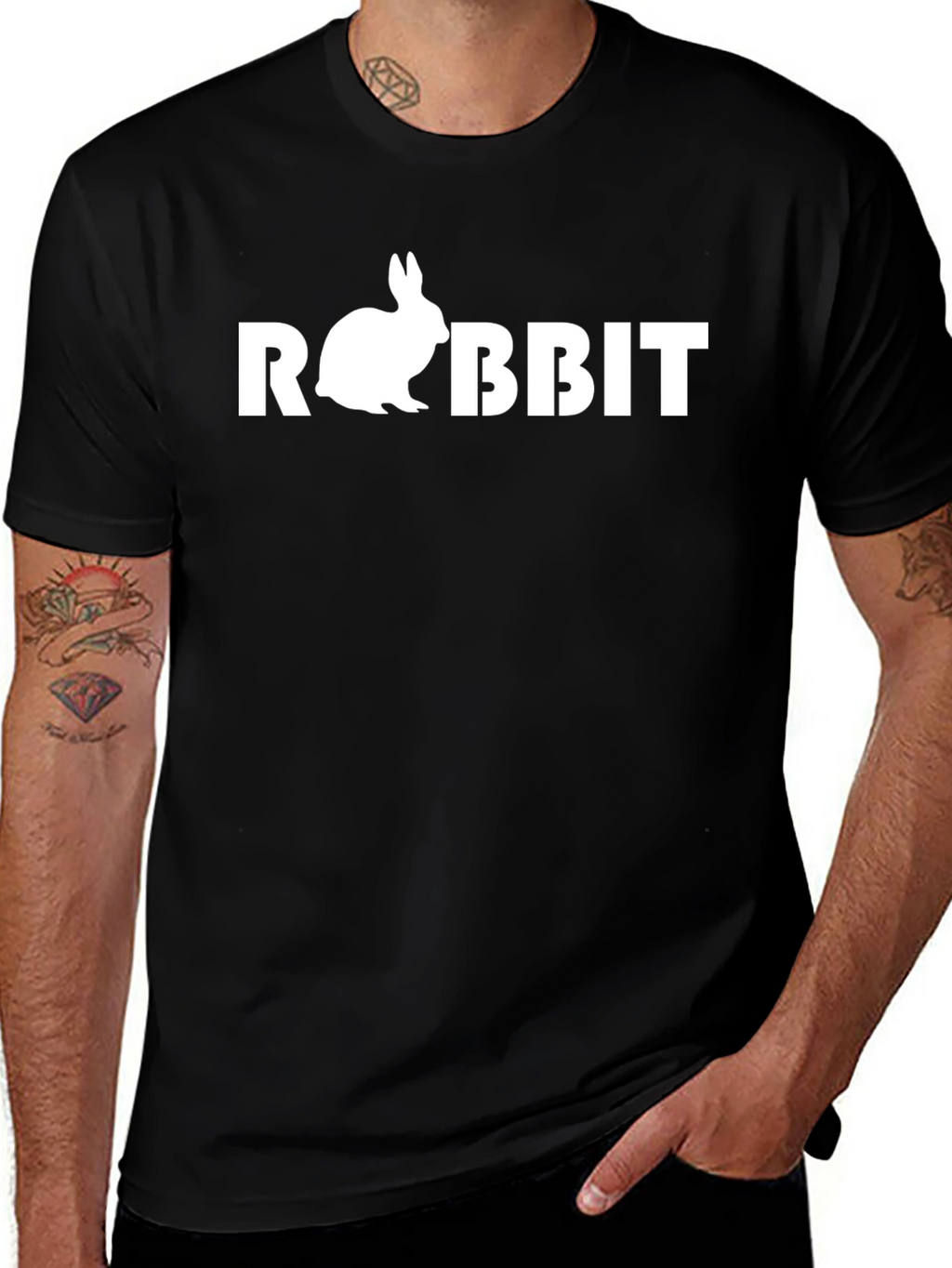 Rabbit Graphic Print Black T-Shirt